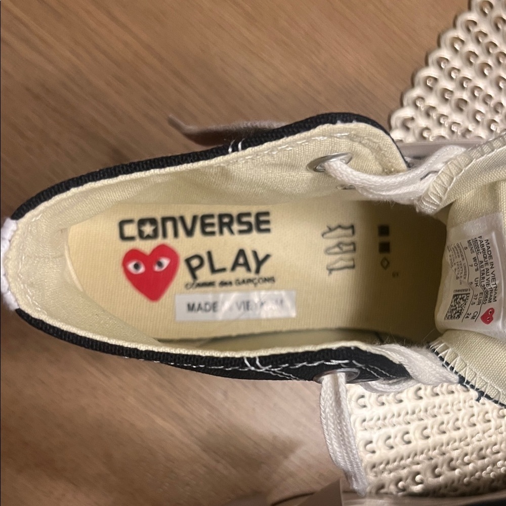NWT CDG Converse Comme des Garcons Chucks Black White Red Heart W12/M10 - Picture 8 of 10